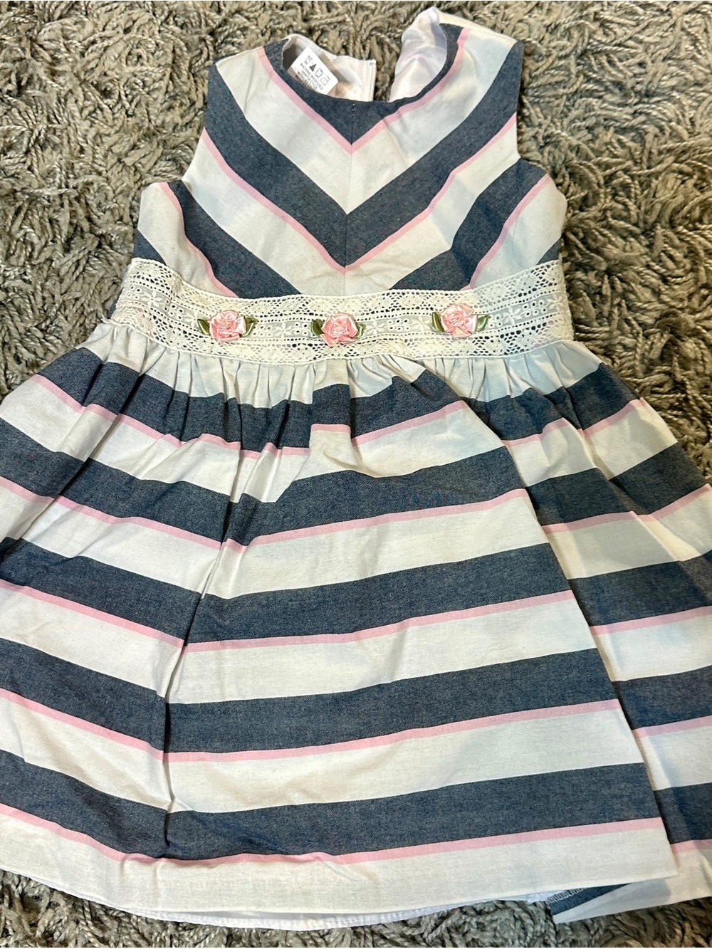 Bonnie Baby Navy, Pink & White Striped Lace Waist Dress